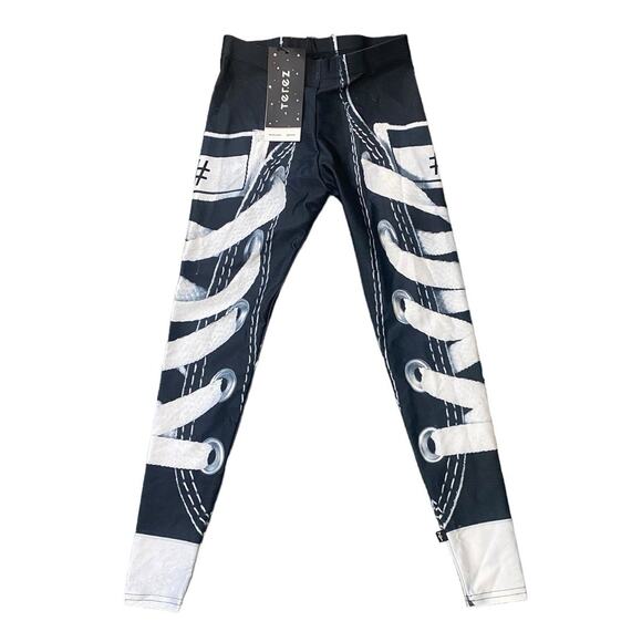 Zara Terez Girl's Black and White Lace Up Look Leggings, Size Medium, NEW - Picture 1 of 9